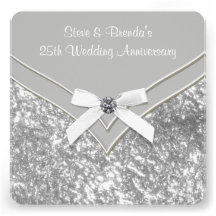 Silver Bow 25th Wedding Anniversary Party Custom Announcements