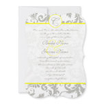 Silver Cloud Gray Damask Yellow Wedding Invitation