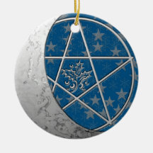 Silver Crescent Moon & Pentacle #2 Ornaments
