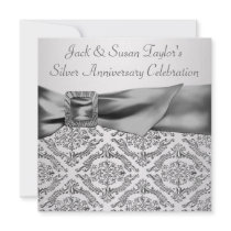 Silver Damask Silver 25th Anniversary Party Custom Invitation