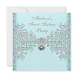 Silver Diamonds Teal Blue Sweet 16 Birthday Party invitations