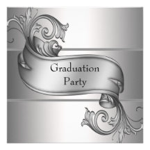 Silver Diploma Black Graduation Party Custom Invitations