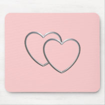 Silver Double Hearts Mouse Pad