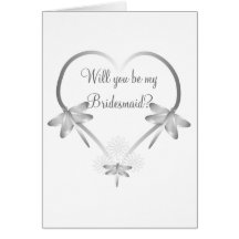 Silver Dragonfly Heart Bridesmaid Request Card