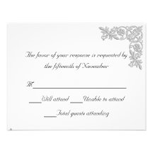 Silver embroidered Look Wedding Response Card Personalized Announcement