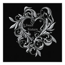 Silver Filigree Heart Sweet 16 Party Custom Invites