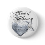 Silver Filigree Heart & White Roses buttons