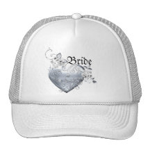 Silver Filigree Heart & White Roses Mesh Hat