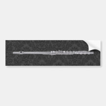 Silver Flute on Black Damask Bumper Stickers