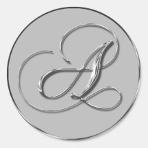 Silver Formal Wedding Monogram A Seal Round Stickers