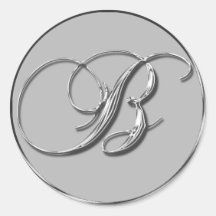 Silver Formal Wedding Monogram B Seal Sticker
