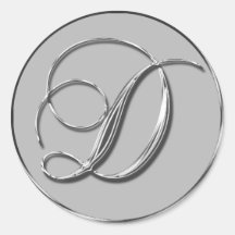 Silver Formal Wedding Monogram D Seal Round Stickers
