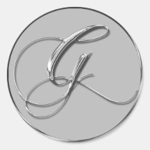 Silver Formal Wedding Monogram G Seal Round Sticker