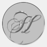 Silver Formal Wedding Monogram H Seal Round Stickers
