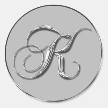 Silver Formal Wedding Monogram K Seal Sticker