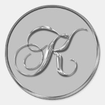 Silver Formal Wedding Monogram K Seal Sticker