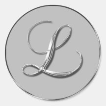 Silver Formal Wedding Monogram L Seal Round Sticker
