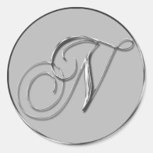 Silver Formal Wedding Monogram N Seal Stickers