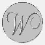 Silver Formal Wedding Monogram W Seal Round Stickers