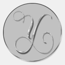 Silver Formal Wedding Monogram Y Seal Round Sticker