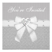 Silver Glitter & White Sparkle Heart Jewel Invites