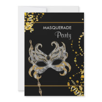 Silver Gold Mardi Gras Masquerade Party Custom Invites