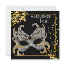 Silver Gold Masquerade Party Custom Invites