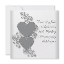 Silver Hearts 25th Wedding Anniversary Party Invites