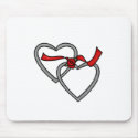 Silver Hearts Red Ribbon Mousepad