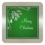 Silver Holly and Swirls on Green Xmas Stickers