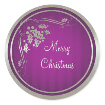 Silver Holly and Swirls on Purple Xmas Stickers