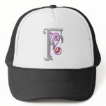 Silver Letter F Ornamental II Print hats