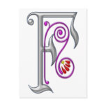 Silver Letter F Ornamental II Print Post Card