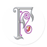 Silver Letter F Ornamental II Print stickers