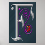 Silver Letter F Ornamental Print