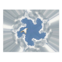 Silver lining cloud with flying dove postcards
