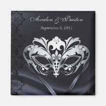 Silver Masquerade Black Save The Date Magnet