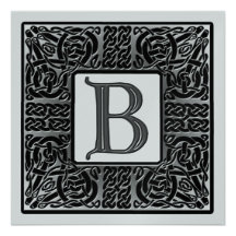 Silver Metallic B Monogram Invitations