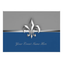 Silver Monaco Blue Fleur de Lis Event Personalized Invites