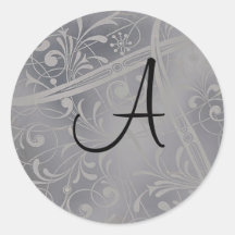 Silver Monogram Envelope Seal Round Stickers