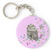 Silver Owl with Butterflies Keychain
