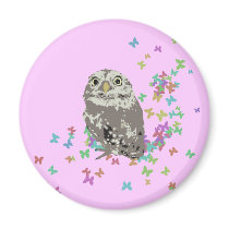 Silver Owl with Butterflies Magnet