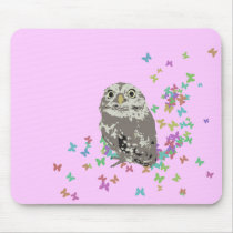 Silver Owl with Butterflies Mousepad