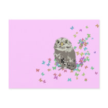 Silver Owl with Butterflies Postcard