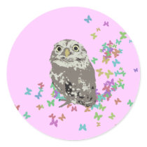 Silver Owl with Butterflies Stickers