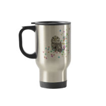 Silver Owl with Butterflies Travel Mug