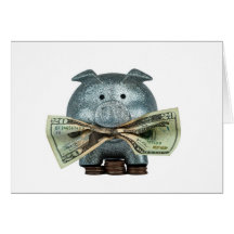 Silver Piggy Bank Eating Money Cards