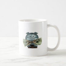 Silver Piggy Bank Eating Money Mugs