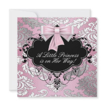 Silver Pink Black Princess Baby Girl Shower Personalised Announcements