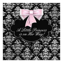 Silver Pink Black Princess Baby Girl Shower Invitations